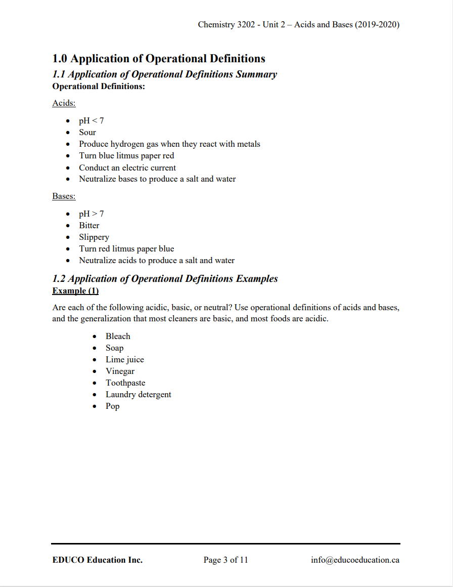 Unit 2: Acids and Bases - Chemistry 3202 (Digital Download)