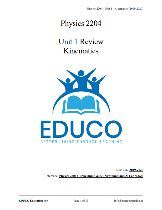 Unit 1: Kinematics - Physics 2204 (Digital Download)