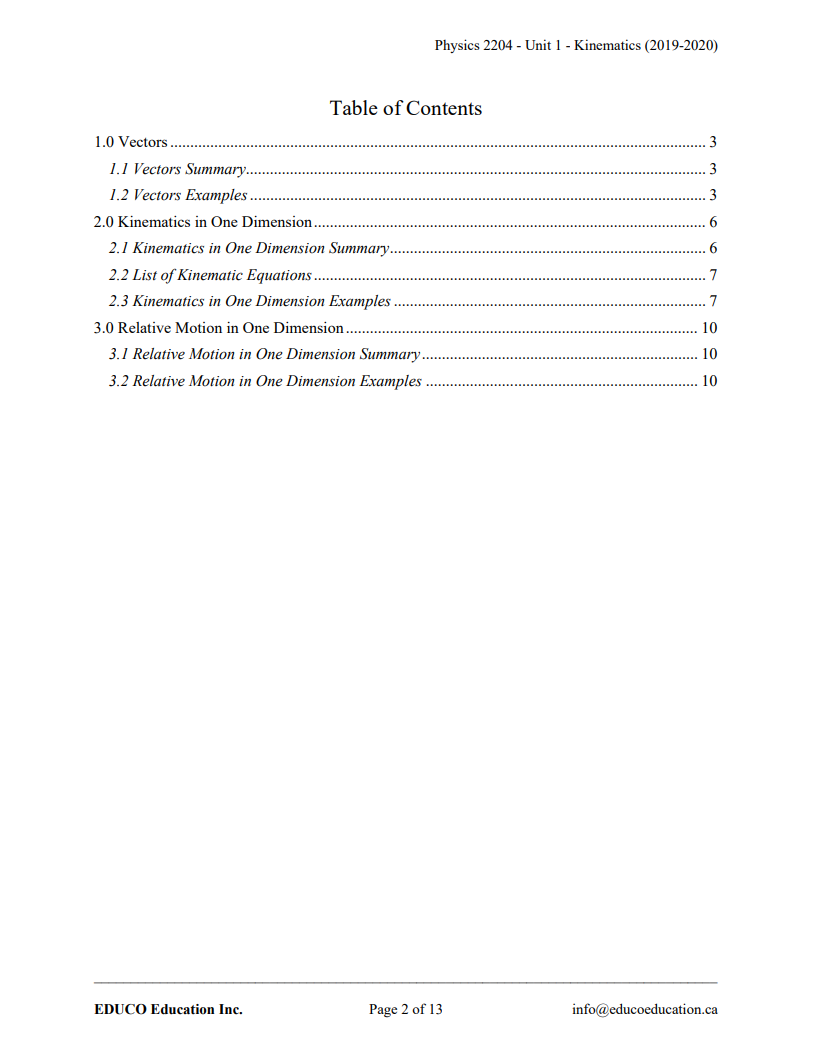 Unit 1: Kinematics - Physics 2204 (Digital Download)