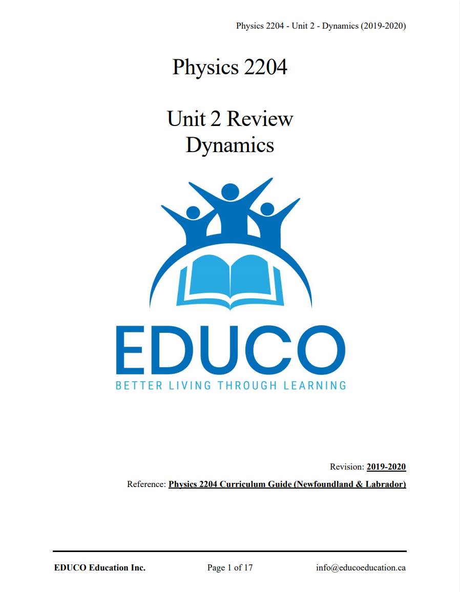Unit 2: Dynamics - Physics 2204 (Digital Download)