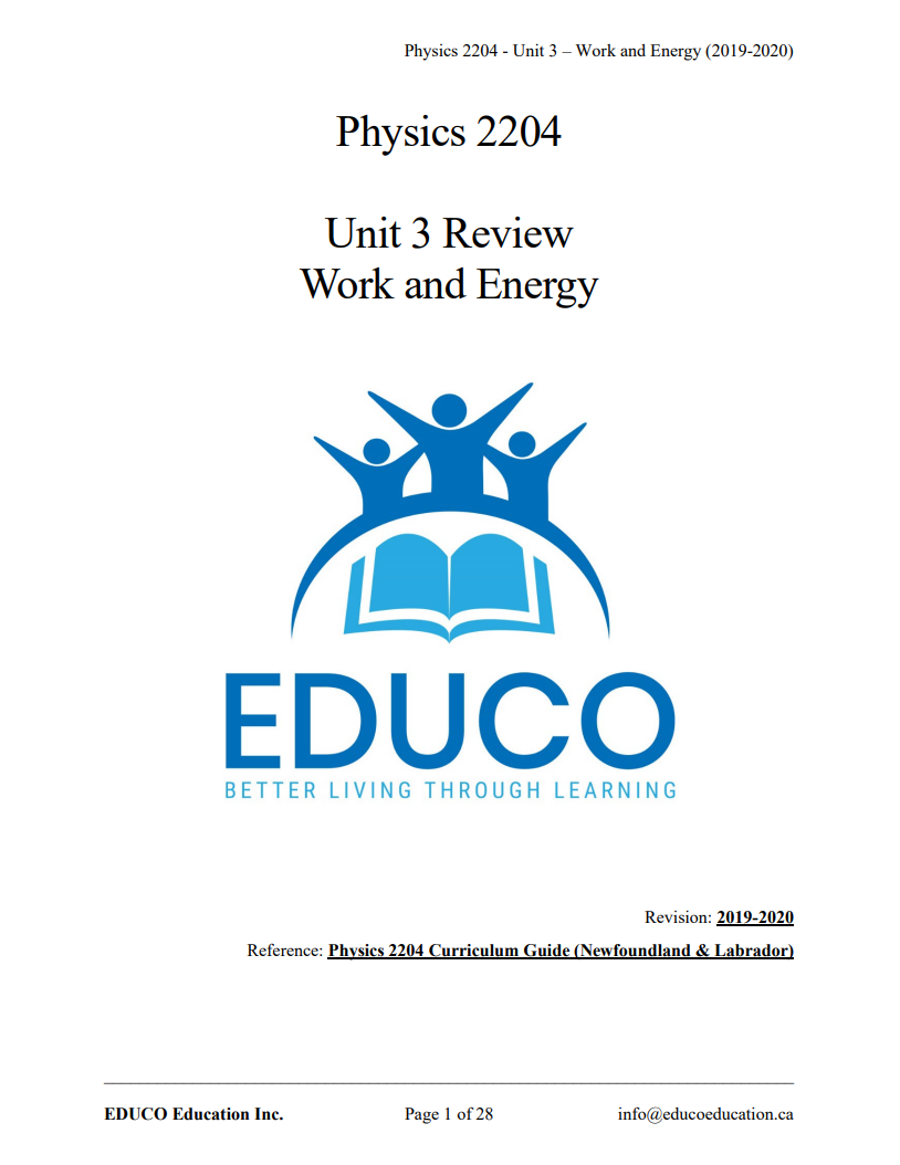 Unit 3: Work and Energy - Physics 2204 (Digital Download)