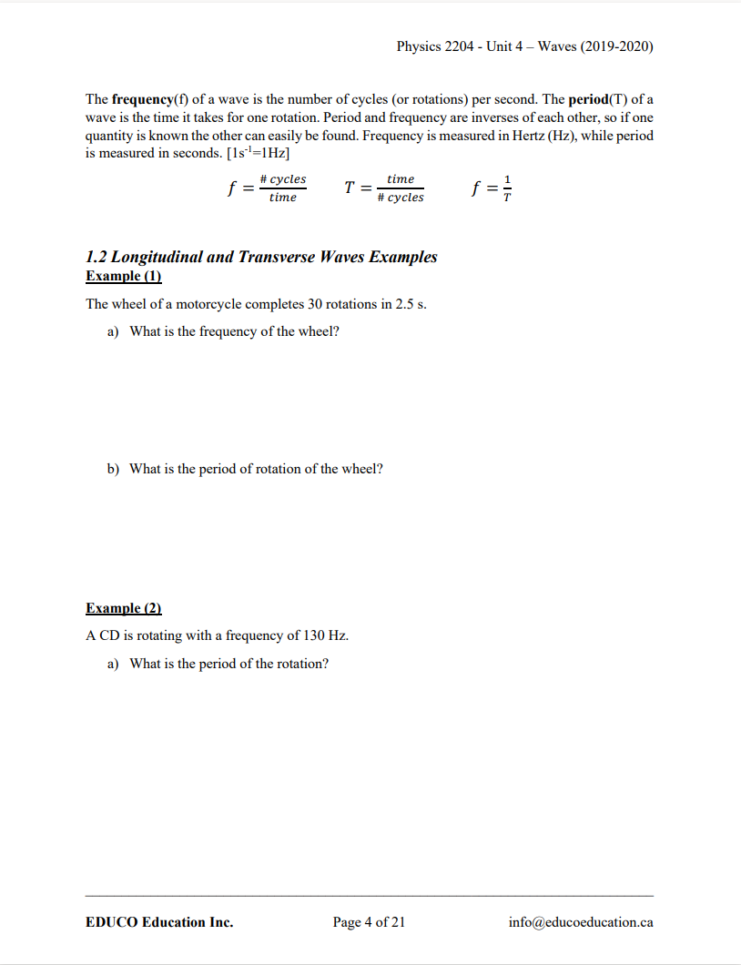Unit 4: Waves - Physics 2204 (Digital Download)