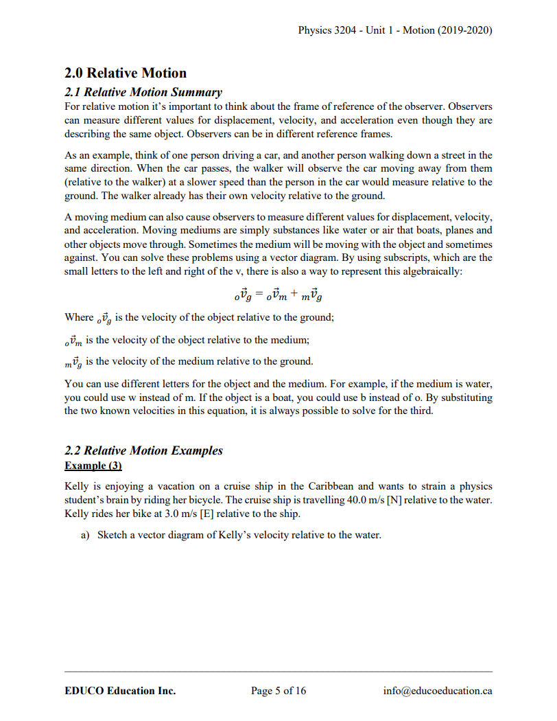 Unit 1: Motion - Physics 3204 (Digital Download)