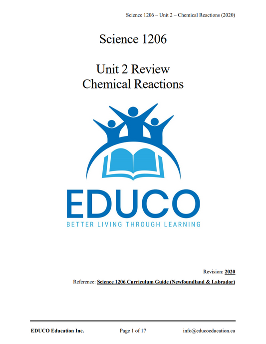 Unit 2: Chemical Reactions - Science 1206 (Digital Download)