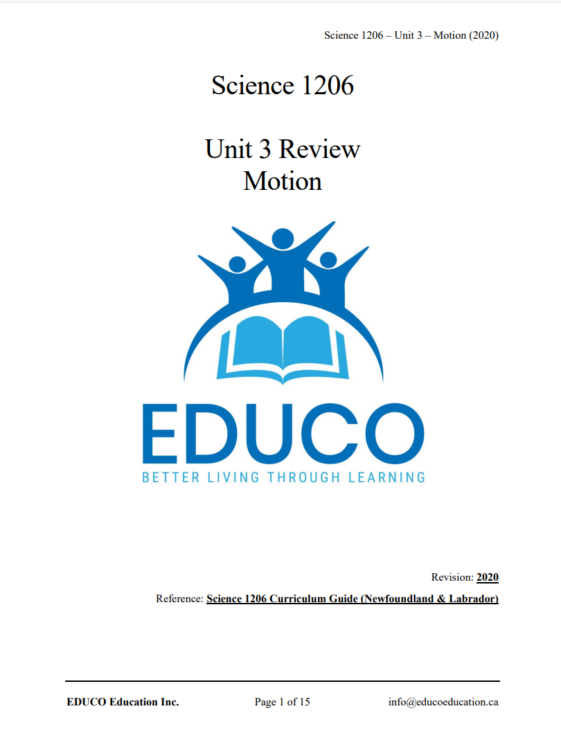 Unit 3 Motion Science 1206 Digital Download EDUCO Education Unit 3 motion science 1206 digital download educo education