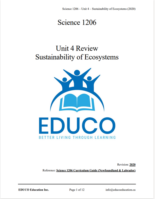 Unit 4: Sustainability of Ecosystems - Science 1206 (Digital Download)