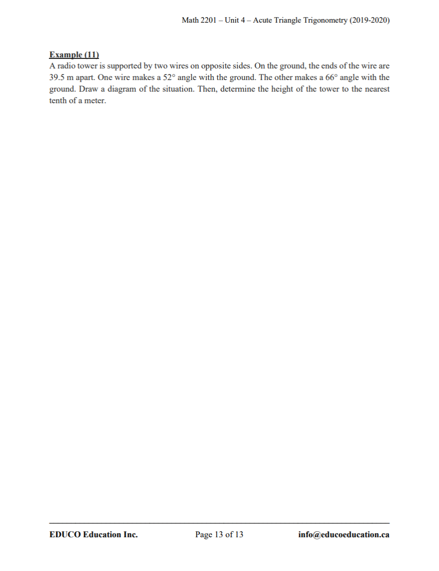Unit 4: Acute Triangle Trigonometry - Math 2201 (Digital Download)