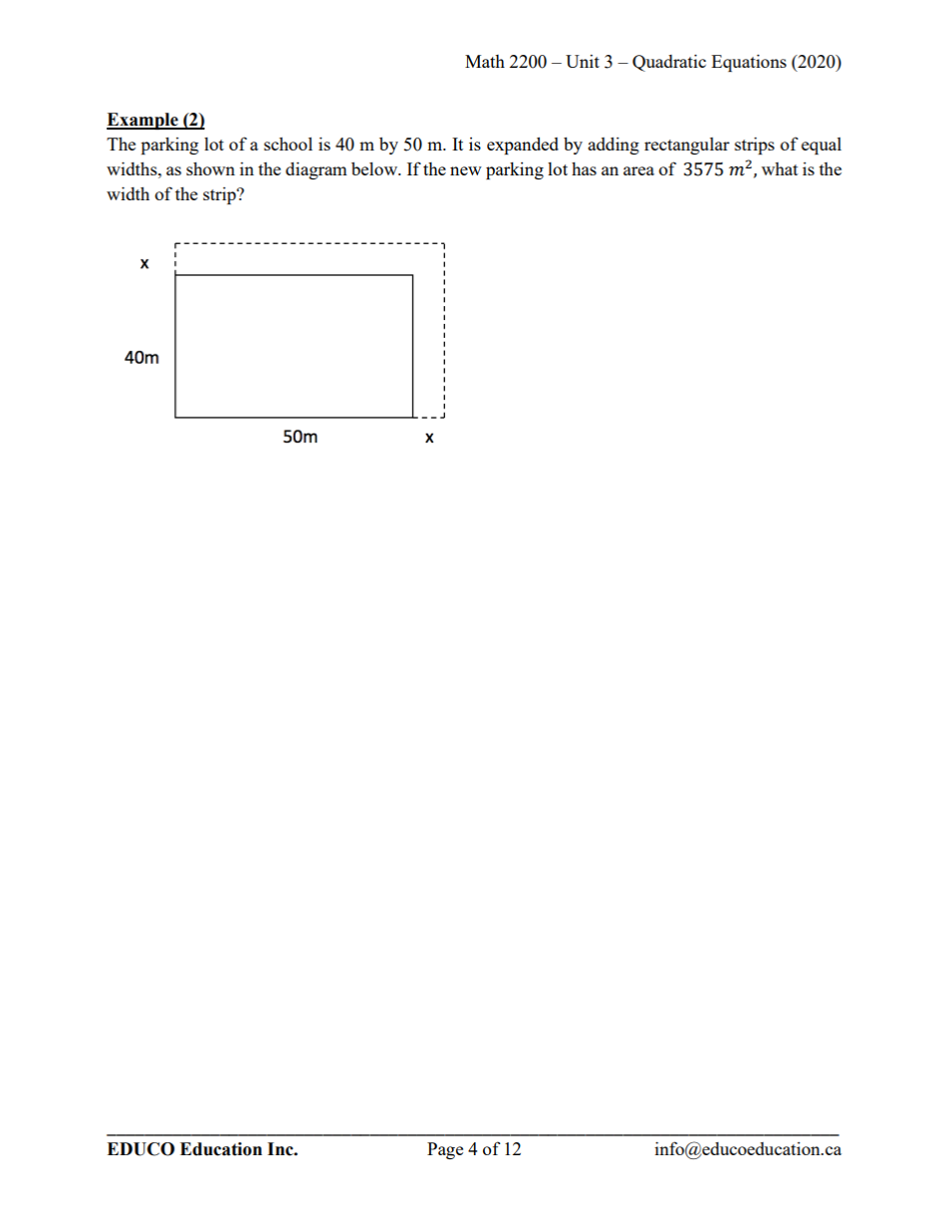 Unit 3: Quadratic Equations - Math 2200 (Digital Download)