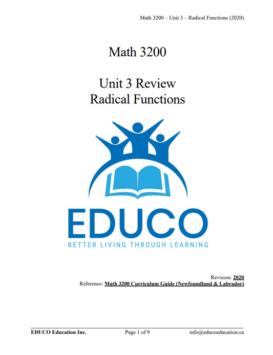 Unit 3: Radical Functions - Math 3200 (Digital Download)