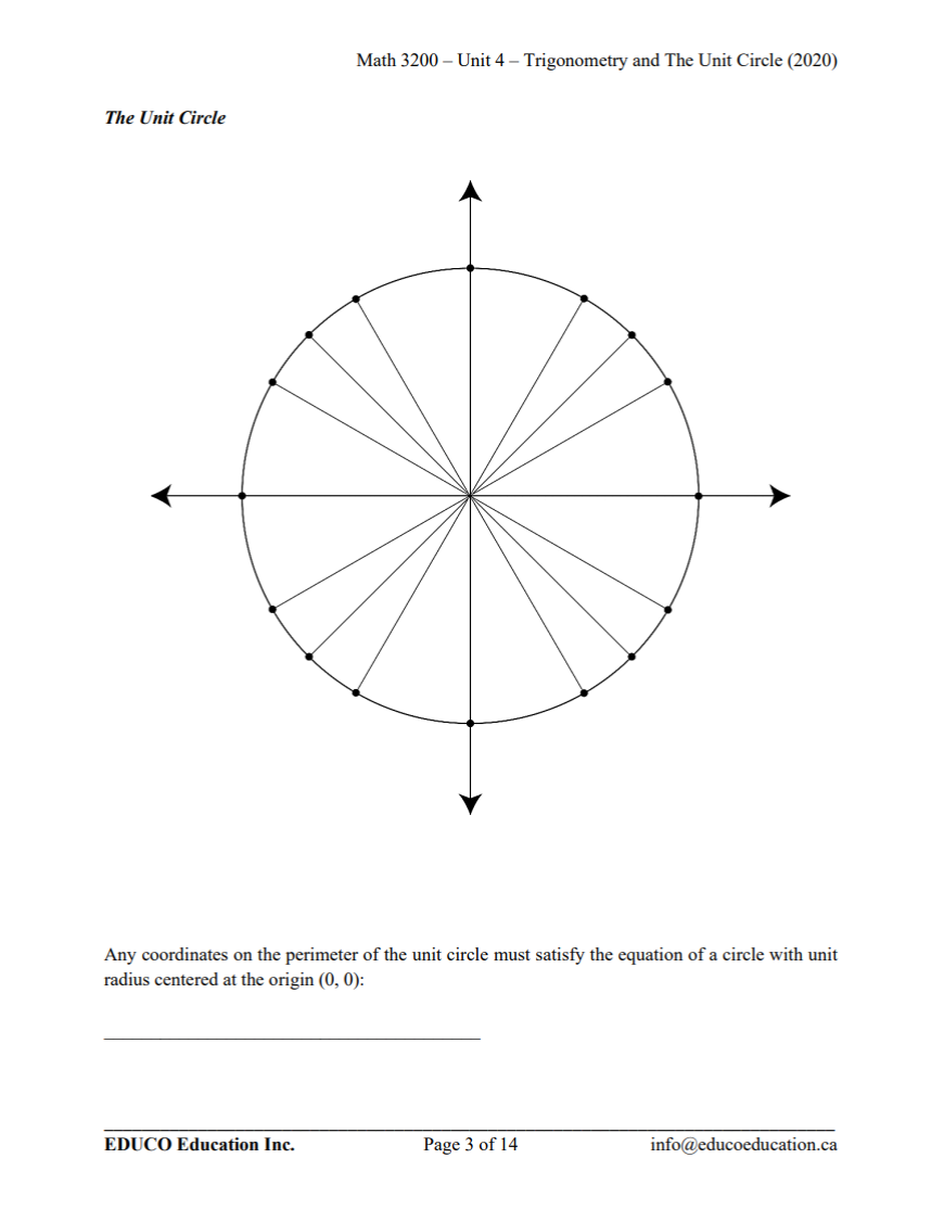 Unit Cycle Math Unit 4: Trigonometry and the Unit Circle - Math 3200 (Digital Download ...