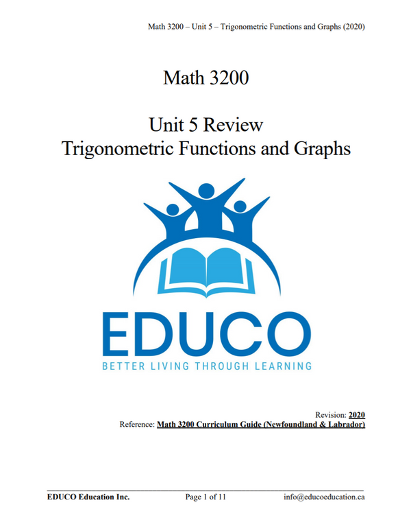 Unit 5 Math Unit 5: Trigonometric Functions and Graphs - Math 3200 (Digital Downlo ...