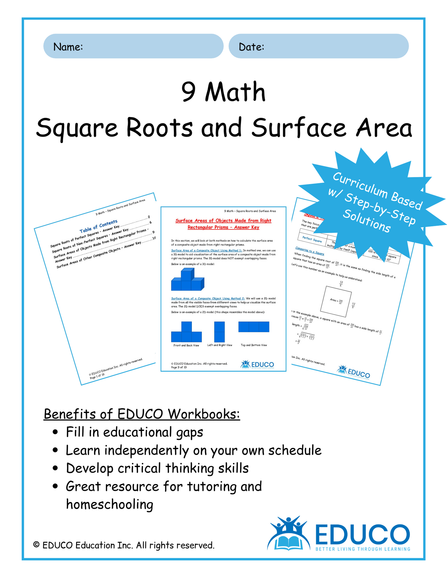 Unit 1: Square Roots and Surface Area - Grade 9 Math (Digital Download)