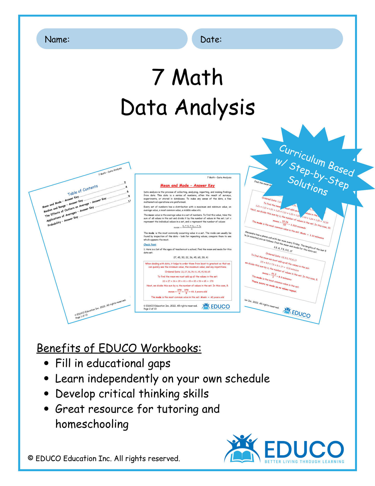 Unit 7: Data Analysis - Grade 7 Math (Digital Download)