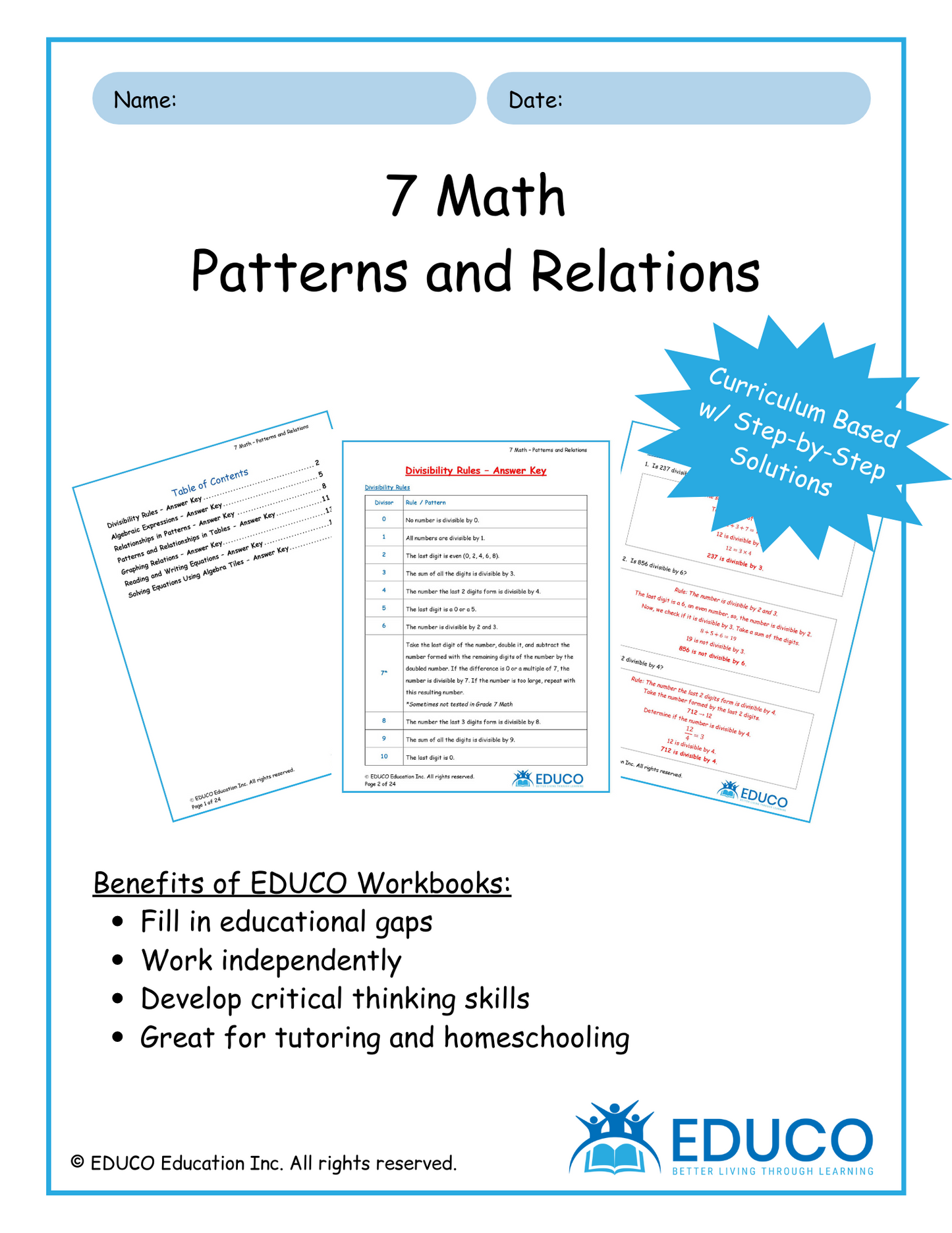 Unit 1: Patterns and Relations - Grade 7 Math (Digital Download)