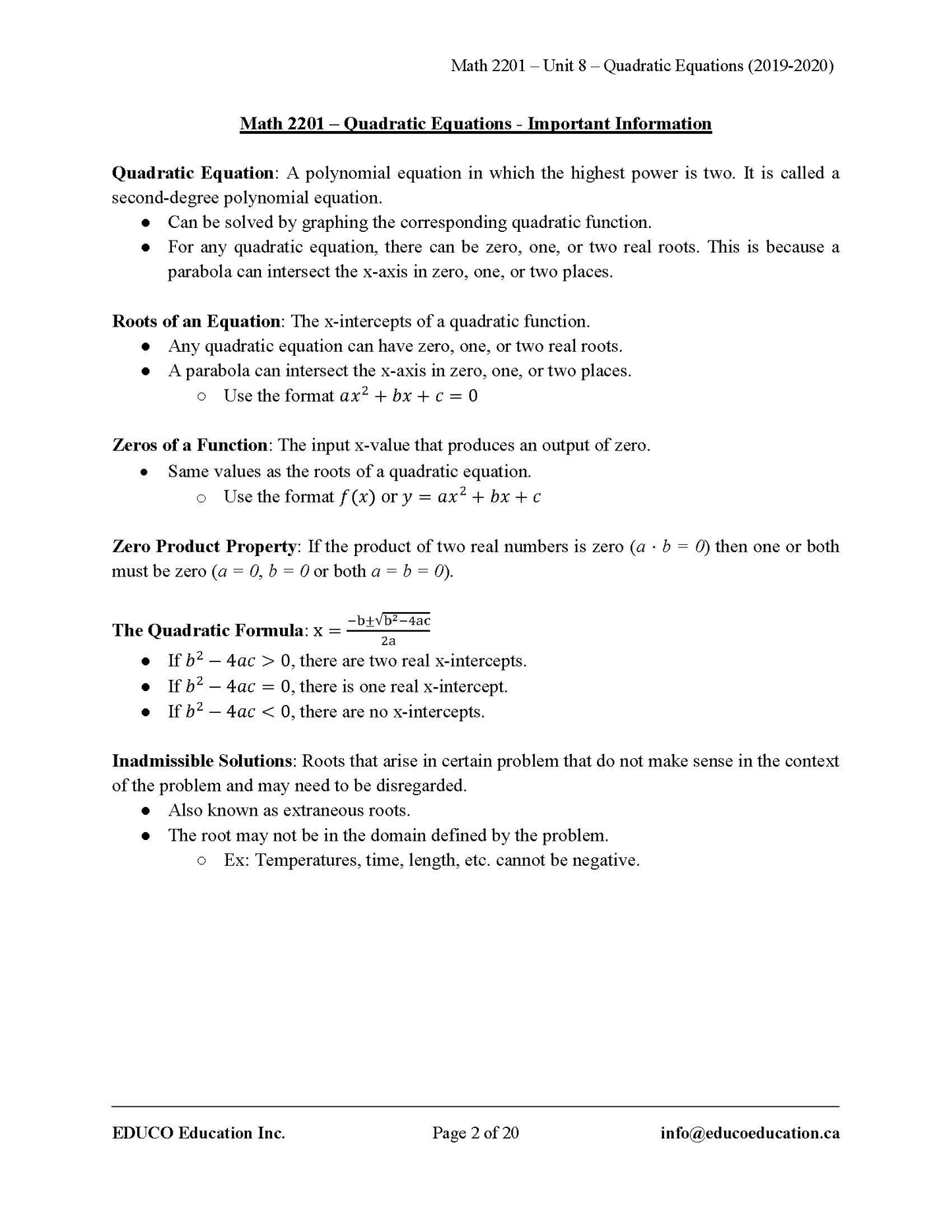 Math 2201 (Physical Workbook)