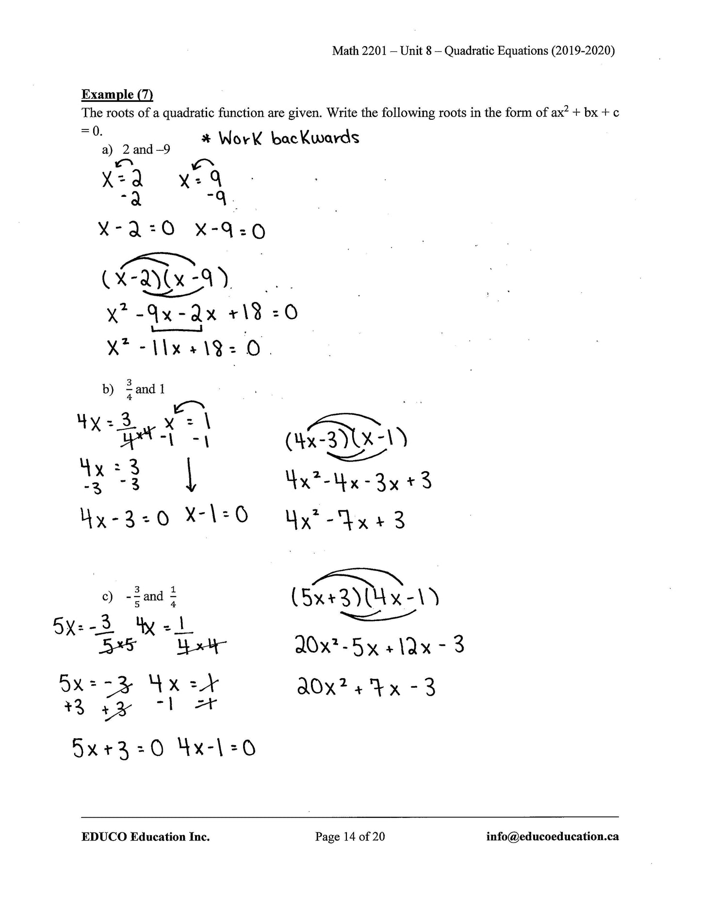 Math 2201 (Physical Workbook)