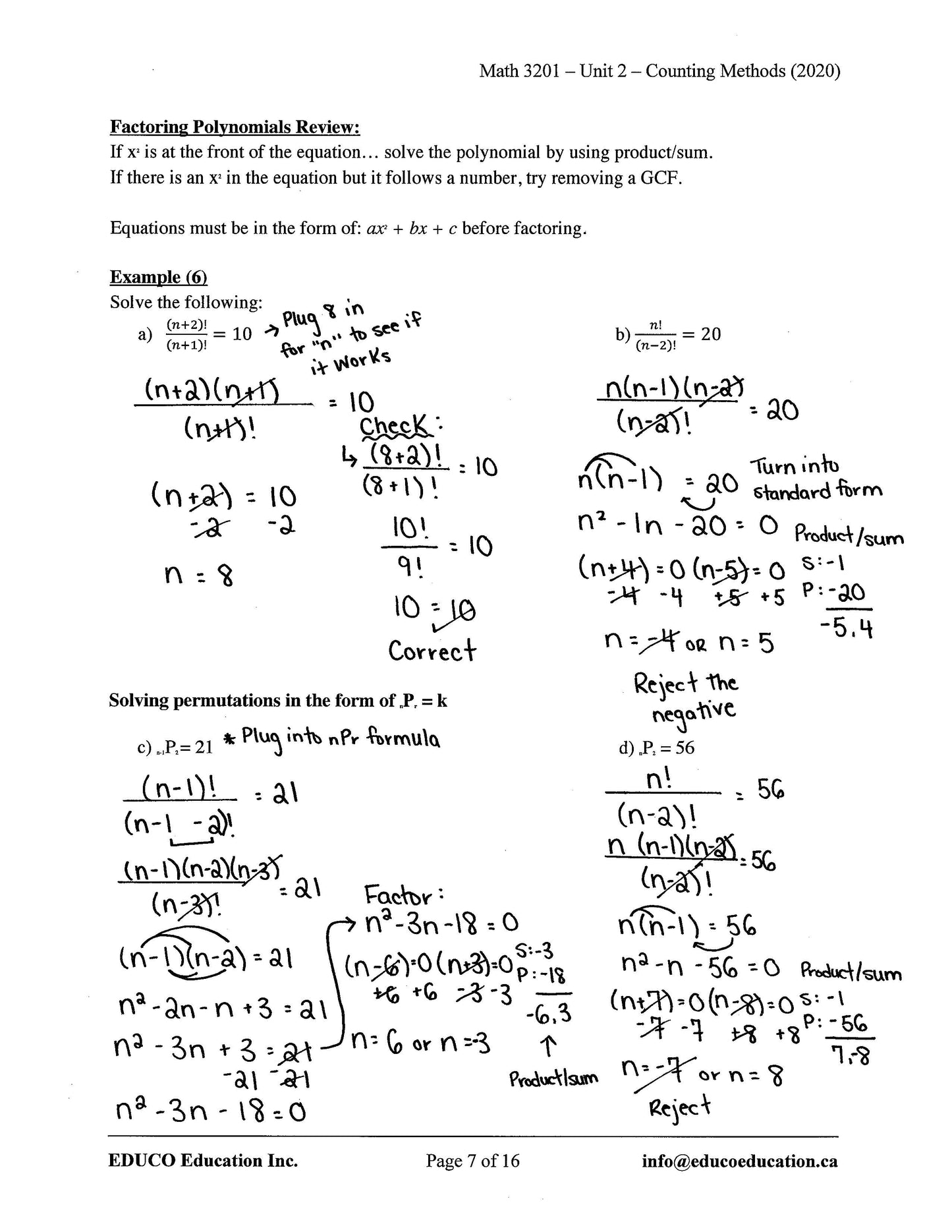 Math 3201 (Physical Workbook)