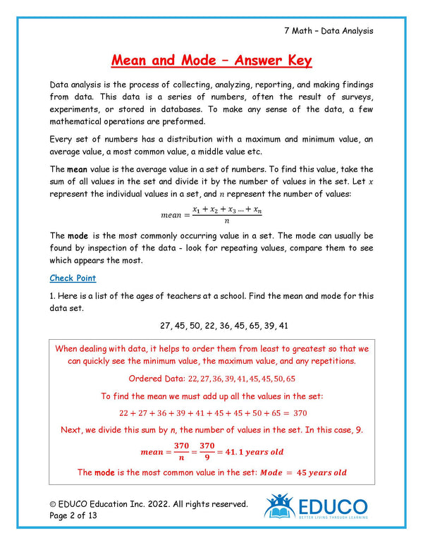 Unit 7: Data Analysis - Grade 7 Math (Digital Download) – EDUCO Education