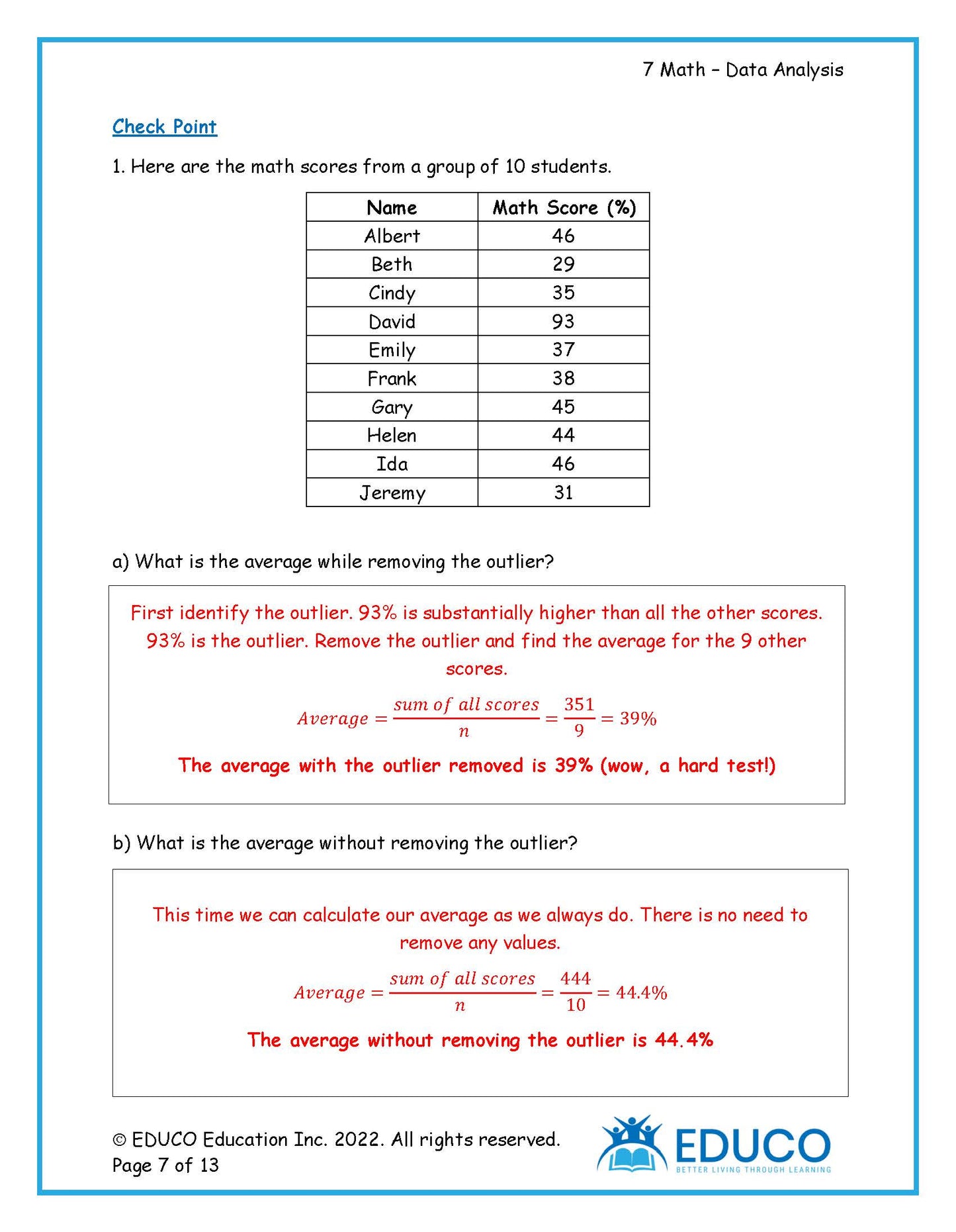 Unit 7: Data Analysis - Grade 7 Math (Digital Download)