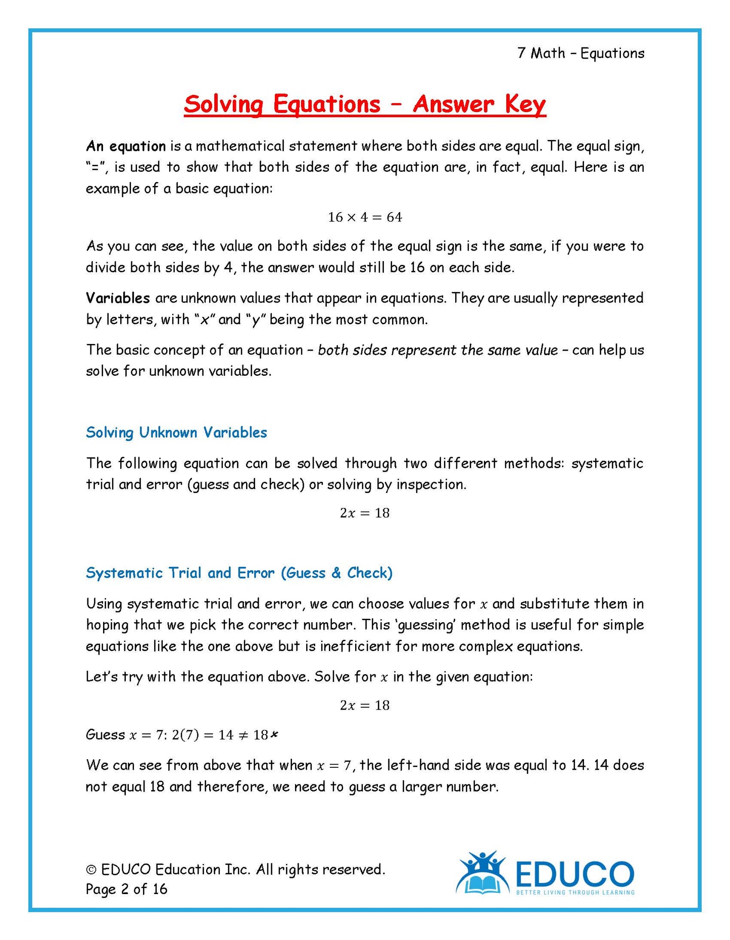 Unit 6: Equations - Grade 7 Math (Digital Download)