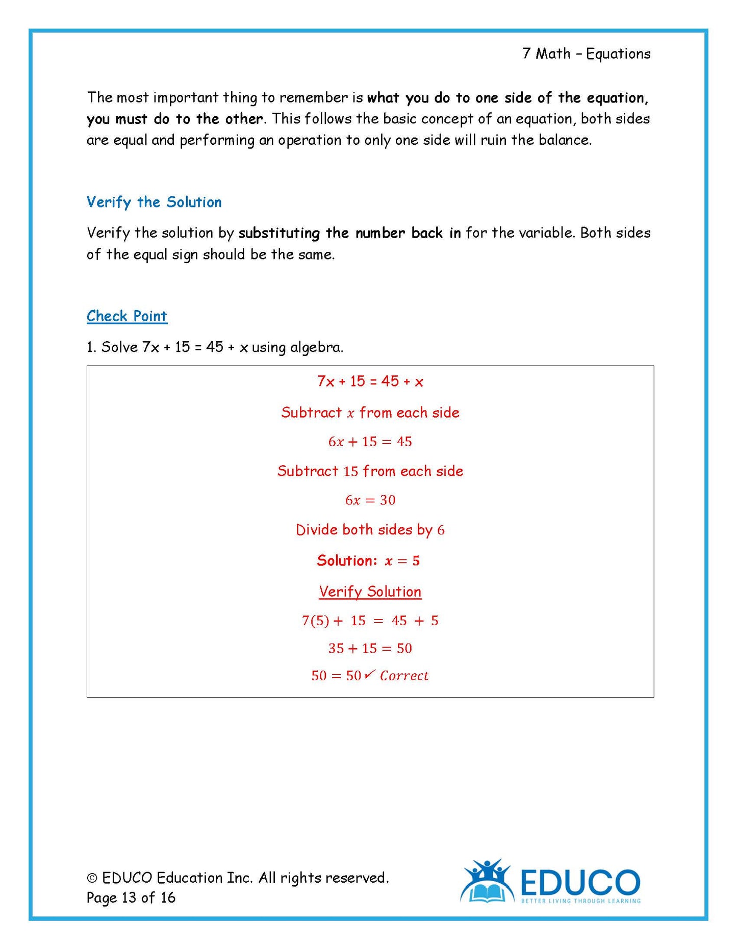 Unit 6: Equations - Grade 7 Math (Digital Download)