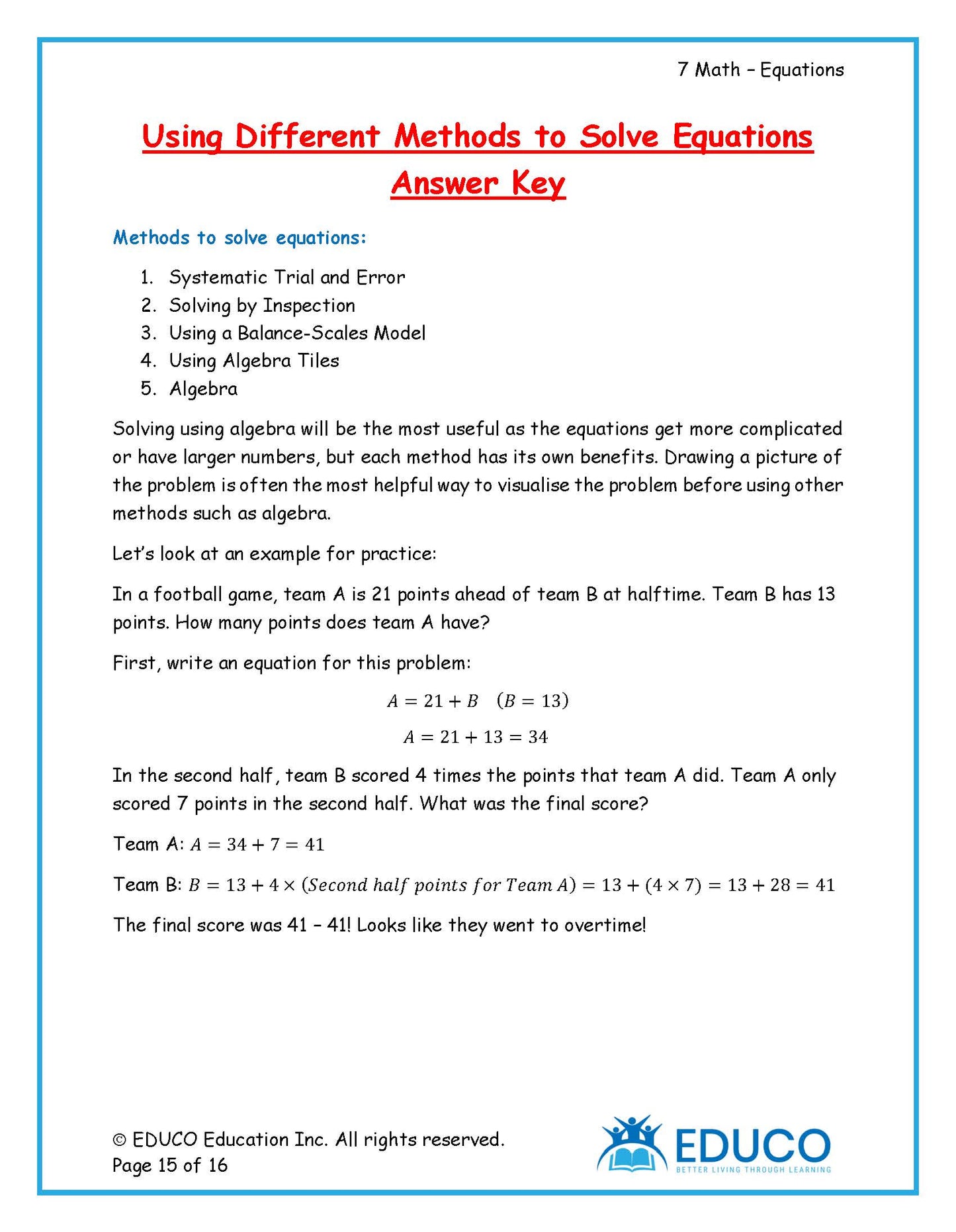 Unit 6: Equations - Grade 7 Math (Digital Download)