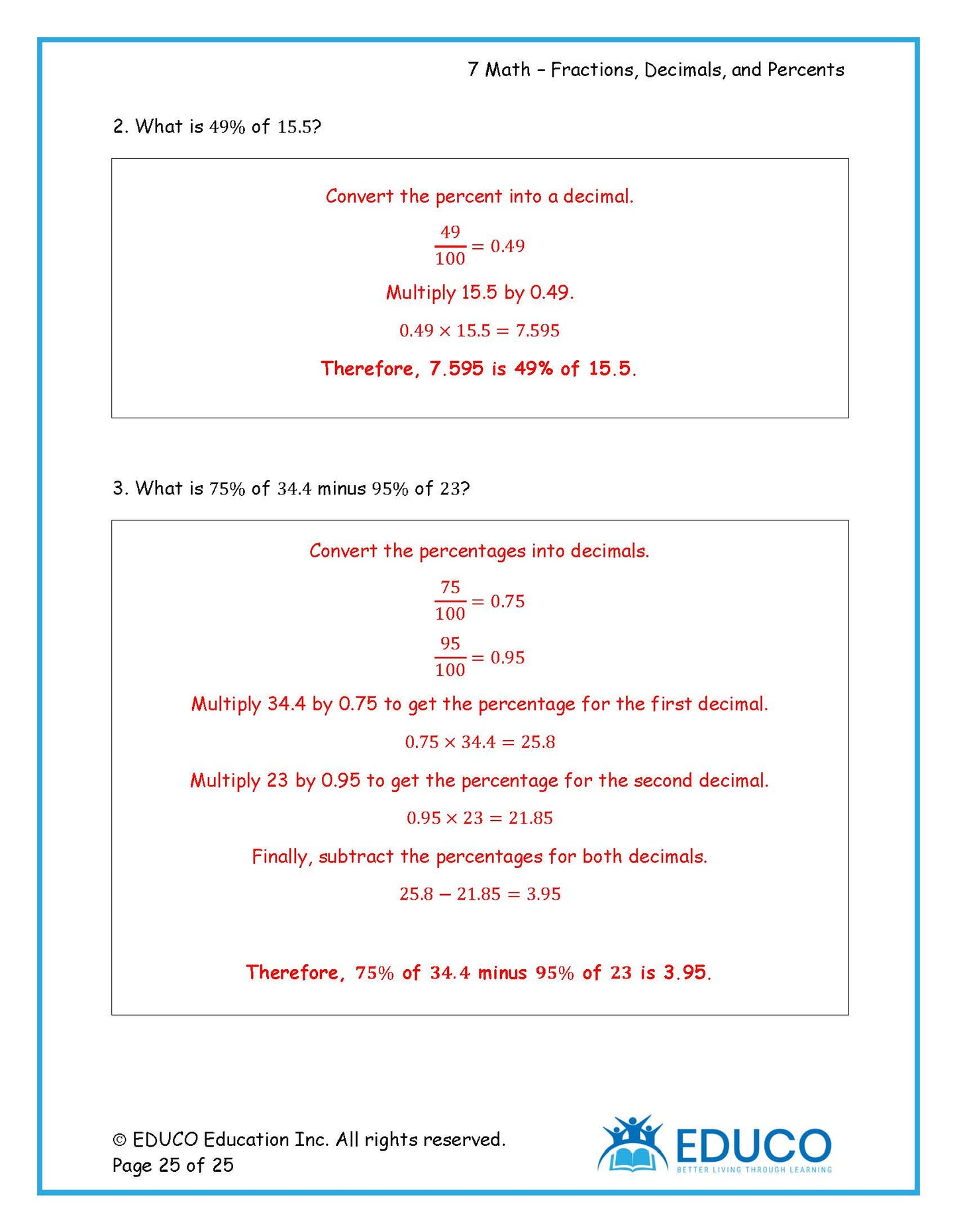 Unit 3: Fractions, Decimals, and Percents - Grade 7 Math (Digital Download)