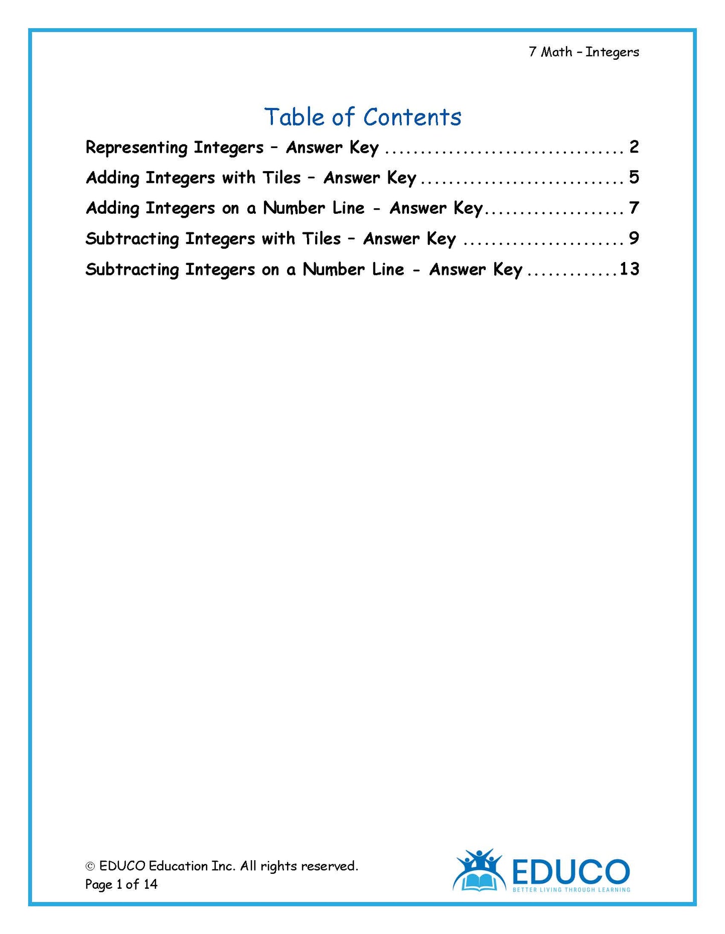 Unit 2: Integers - Grade 7 Math (Digital Download)