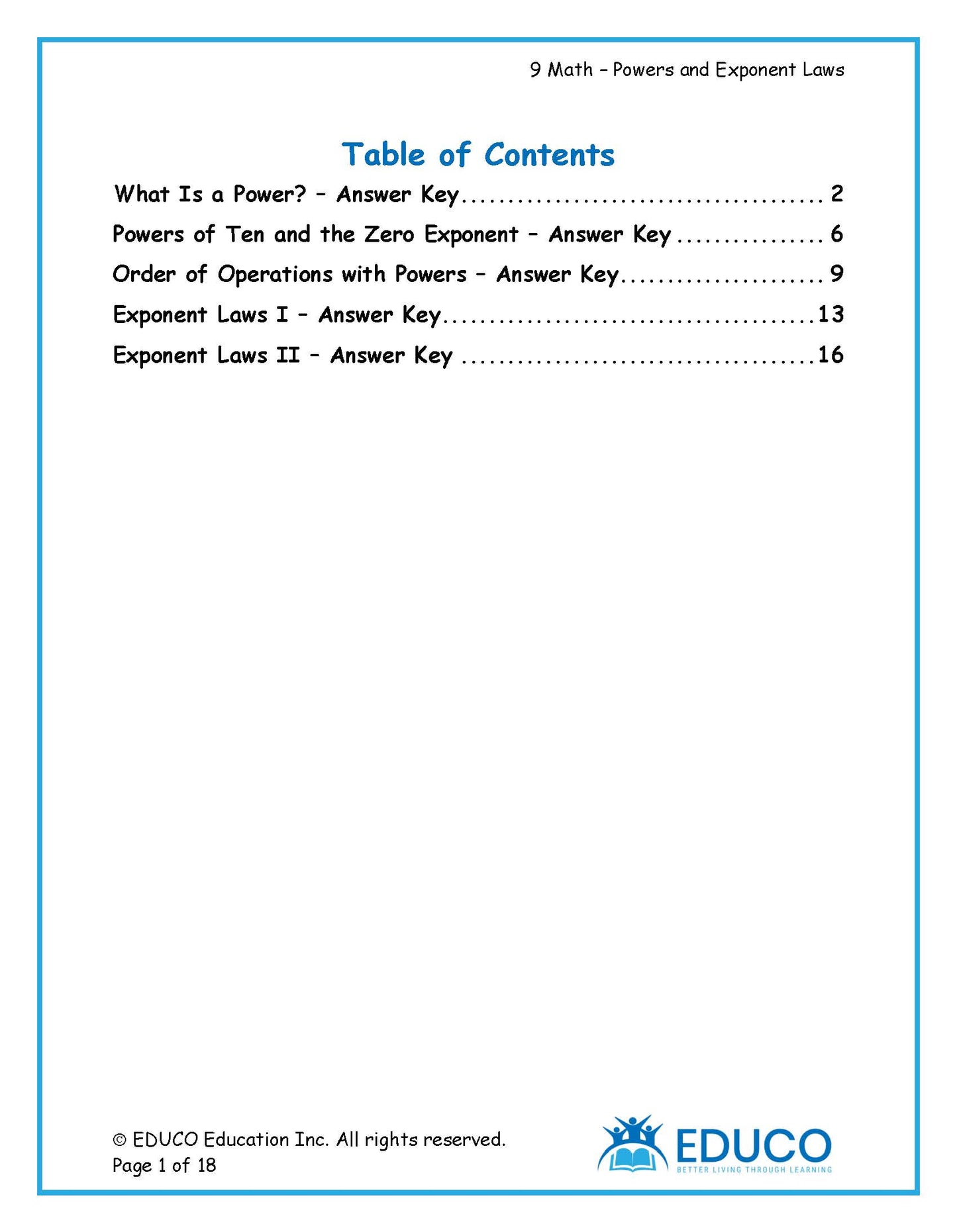 Unit 2: Powers and Exponent Laws - Grade 9 Math (Digital Download)