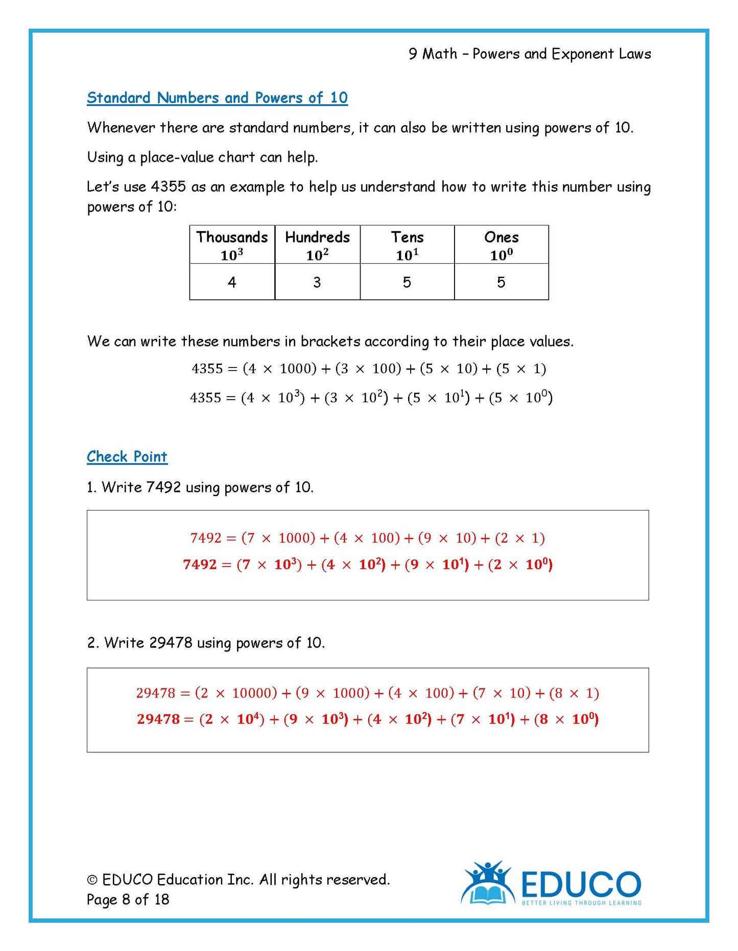 Unit 2: Powers and Exponent Laws - Grade 9 Math (Digital Download)