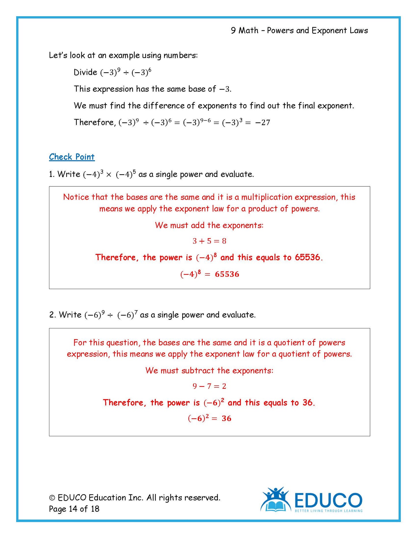 Unit 2: Powers and Exponent Laws - Grade 9 Math (Digital Download)