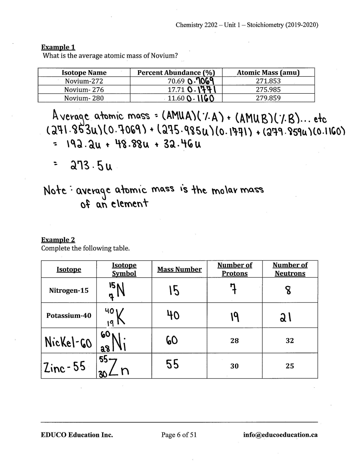 Chemistry 2202 (Physical Workbook)