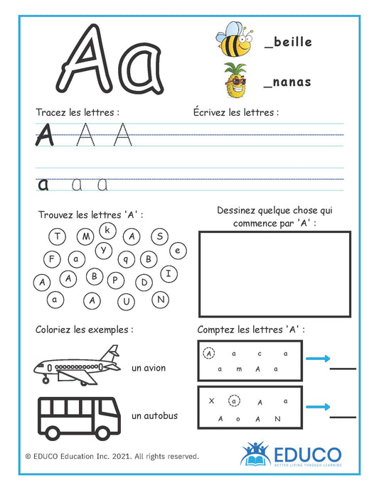 Alphabet Worksheets - French Learning Resources (Digital Download)