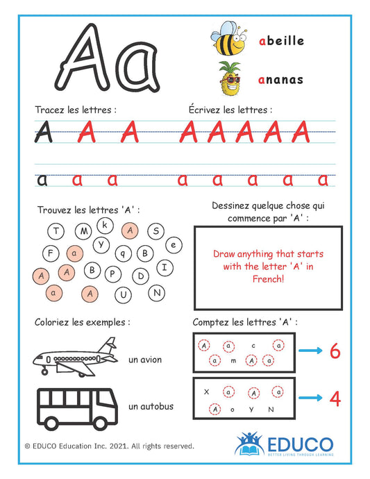Alphabet Worksheets - French Learning Resources (Digital Download)