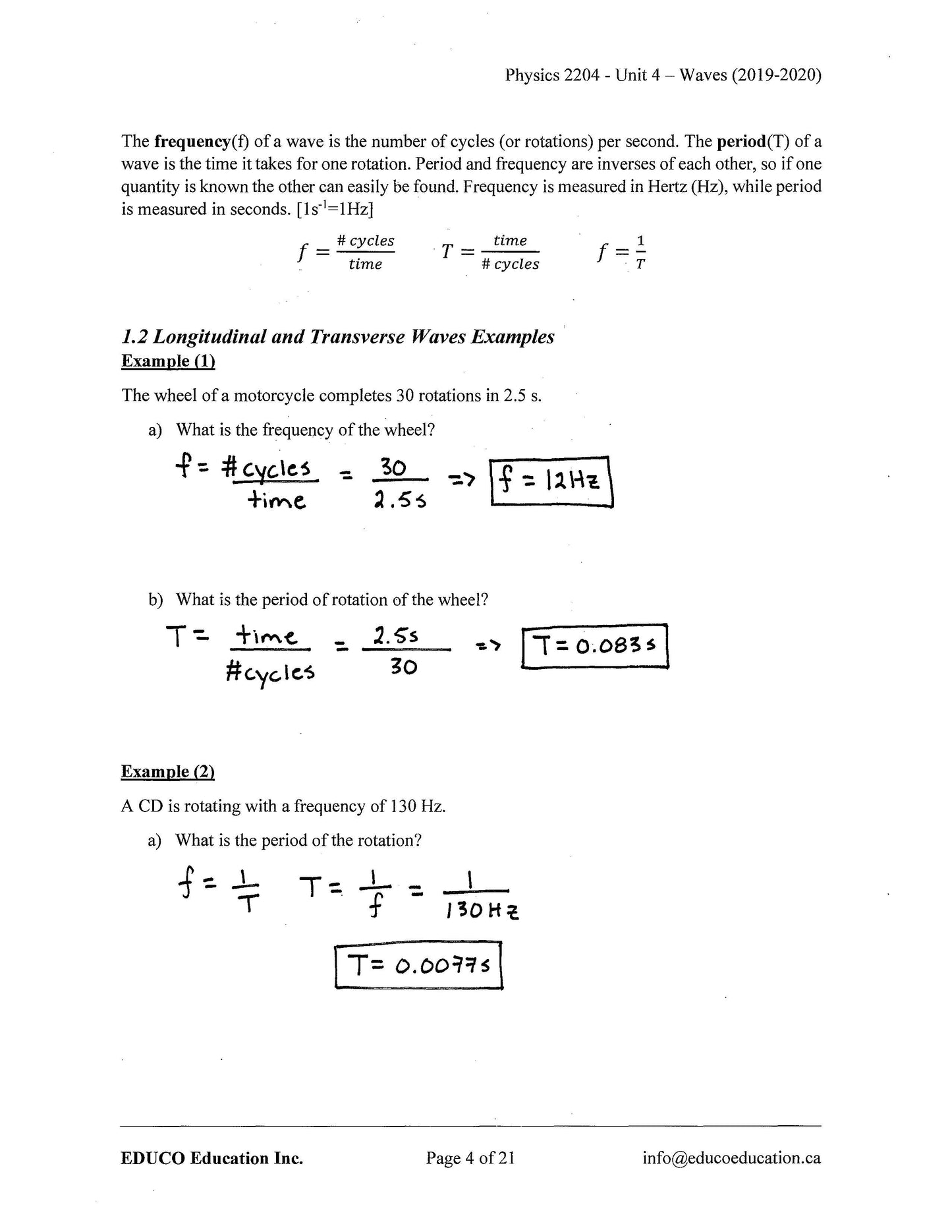Physics 2204 (Physical Workbook)