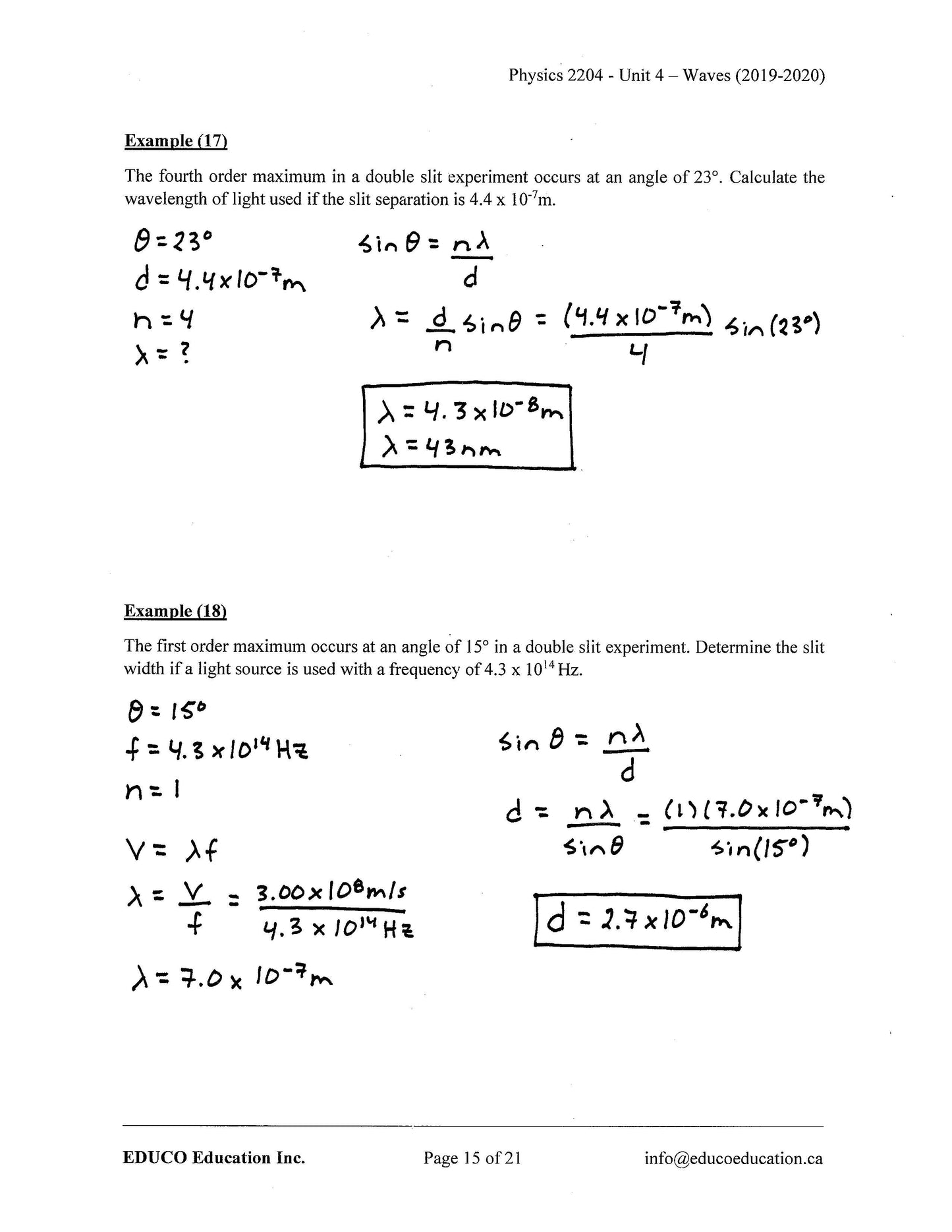 Physics 2204 (Physical Workbook)