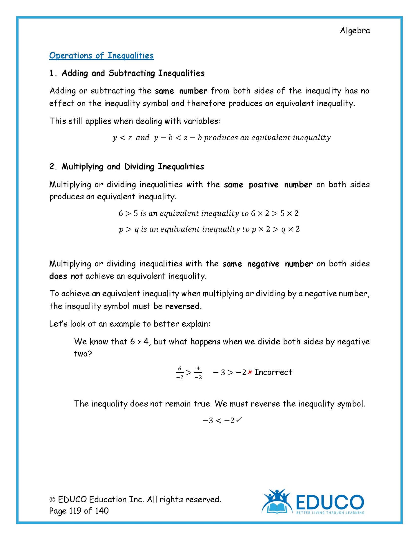 Algebra Workbook and Answer Key - (Physical Workbook + Physical Answer Key)